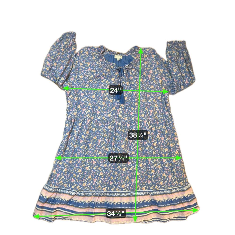 Wonderly Peasant Midi Dress Blue Floral Size 2X Cottage Boho Romantic XXL Ruffle - Picture 5 of 10